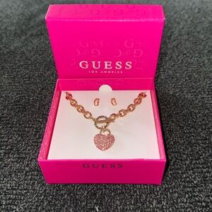 Guess Heart Necklace and Earrings G Pink Box